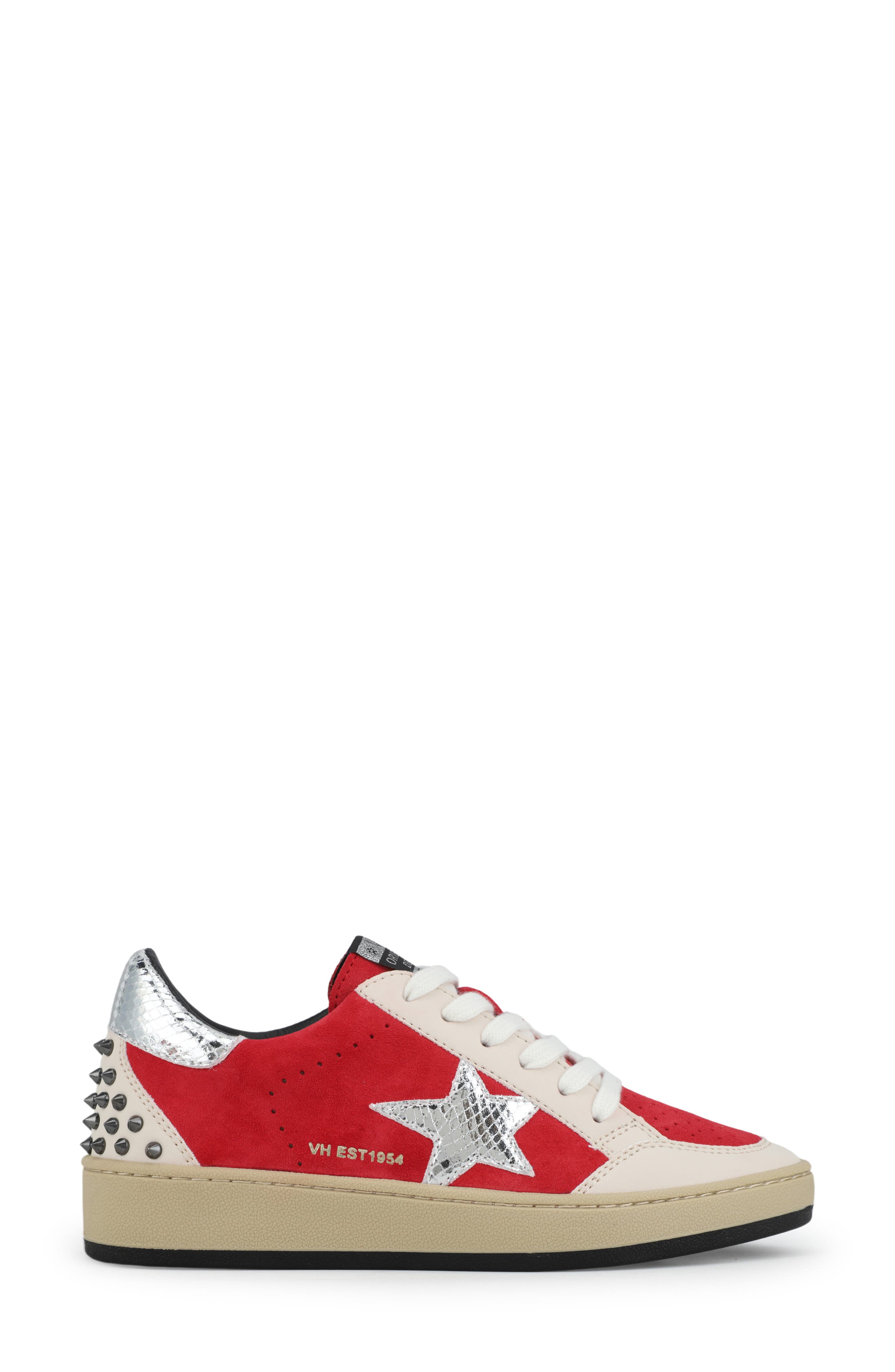 Denisse Genuine Calf Hair Sneaker, Alternate, color, NUDE RED/ STUDDED
