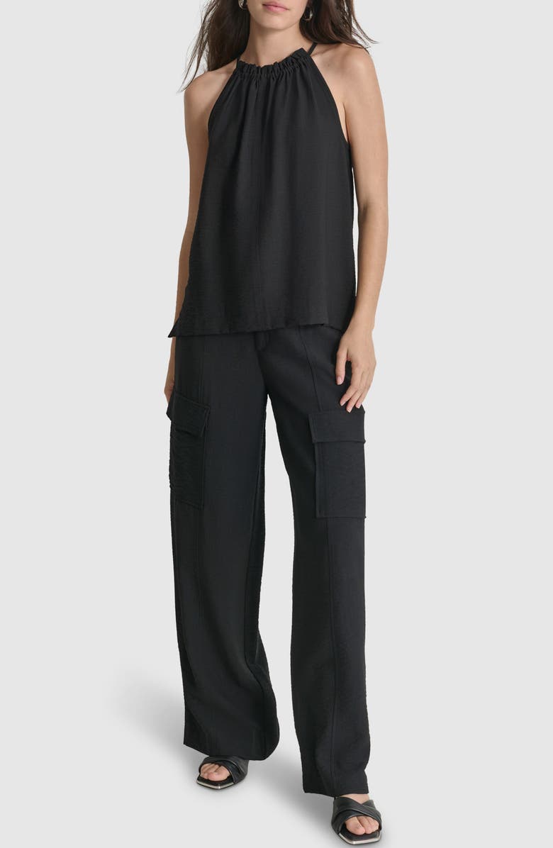DKNY Sleeveless Halter Neck Crinkle Top, Alternate, color, 