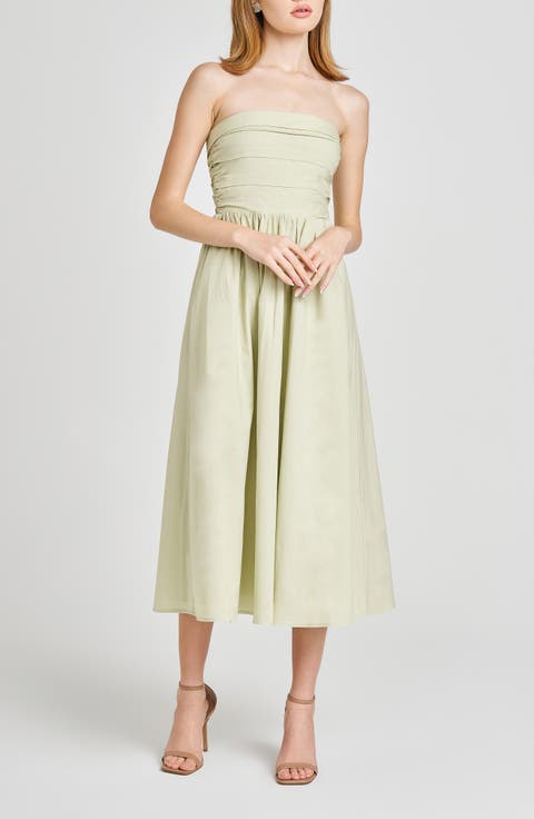 x Styled by COCO! Sammie Pleat Strapless Stretch Cotton Sundress