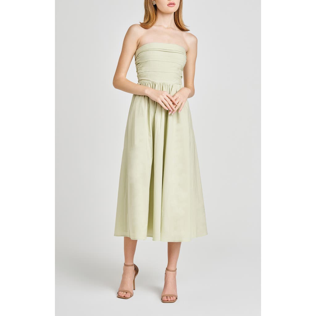 Wayf Sammie Pleat Strapless Stretch Cotton Sundress In Light Green