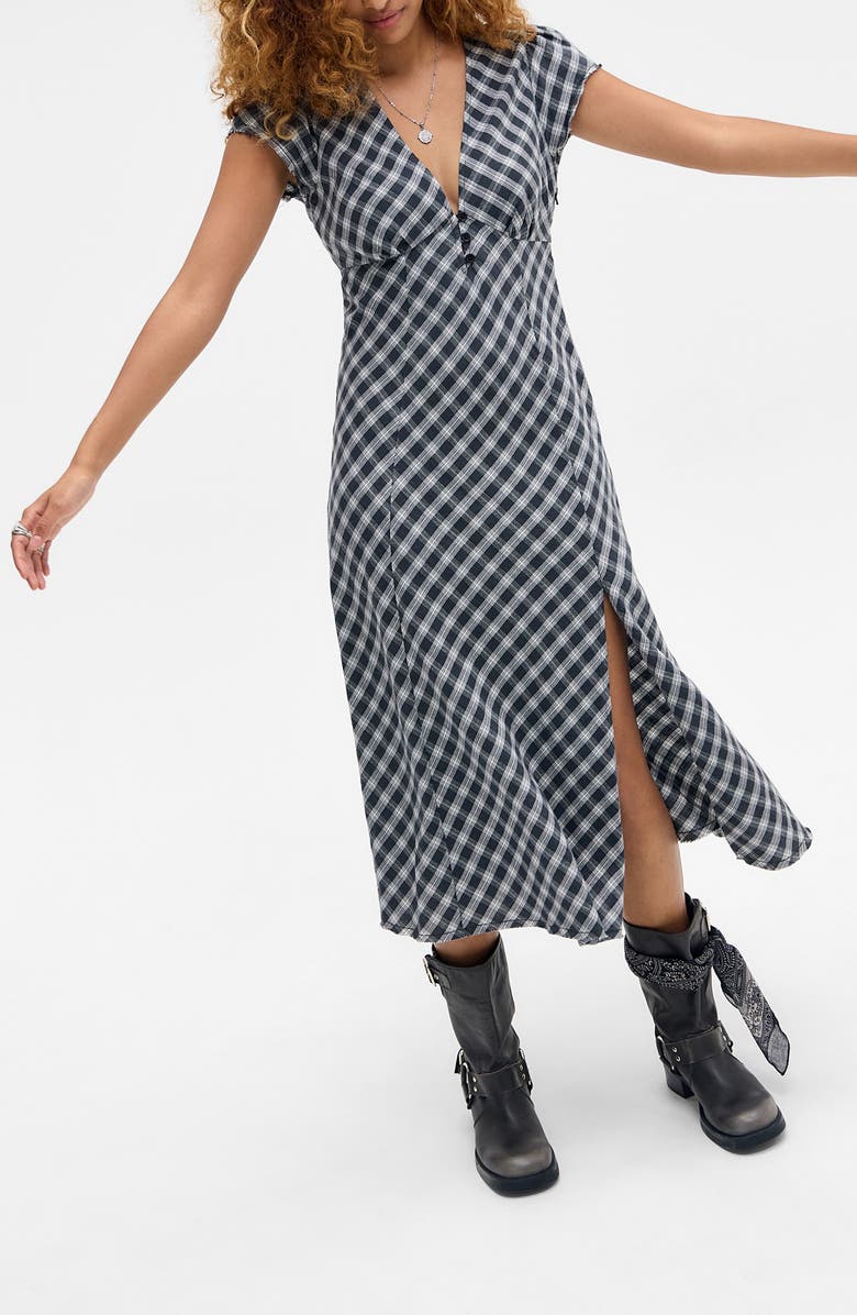 BDG Urban Outfitters Jolene Gingham Midi Dress, Main, color, Grey Check