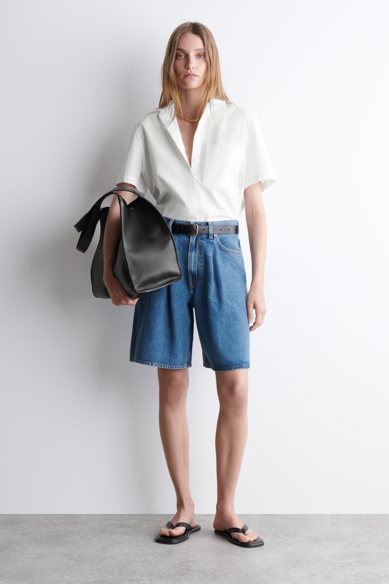 Wide-Leg Denim Shorts, Main, color, BLUE