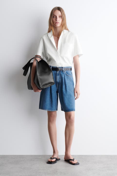 Wide-Leg Denim Shorts