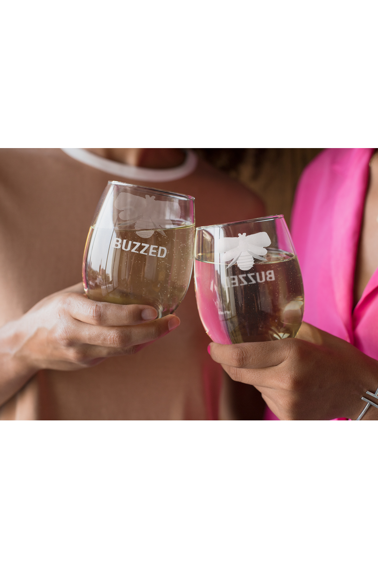 Buzzed Stemless Wine Glasses Clear Drinkware for Spring, Alternate, color, Clear