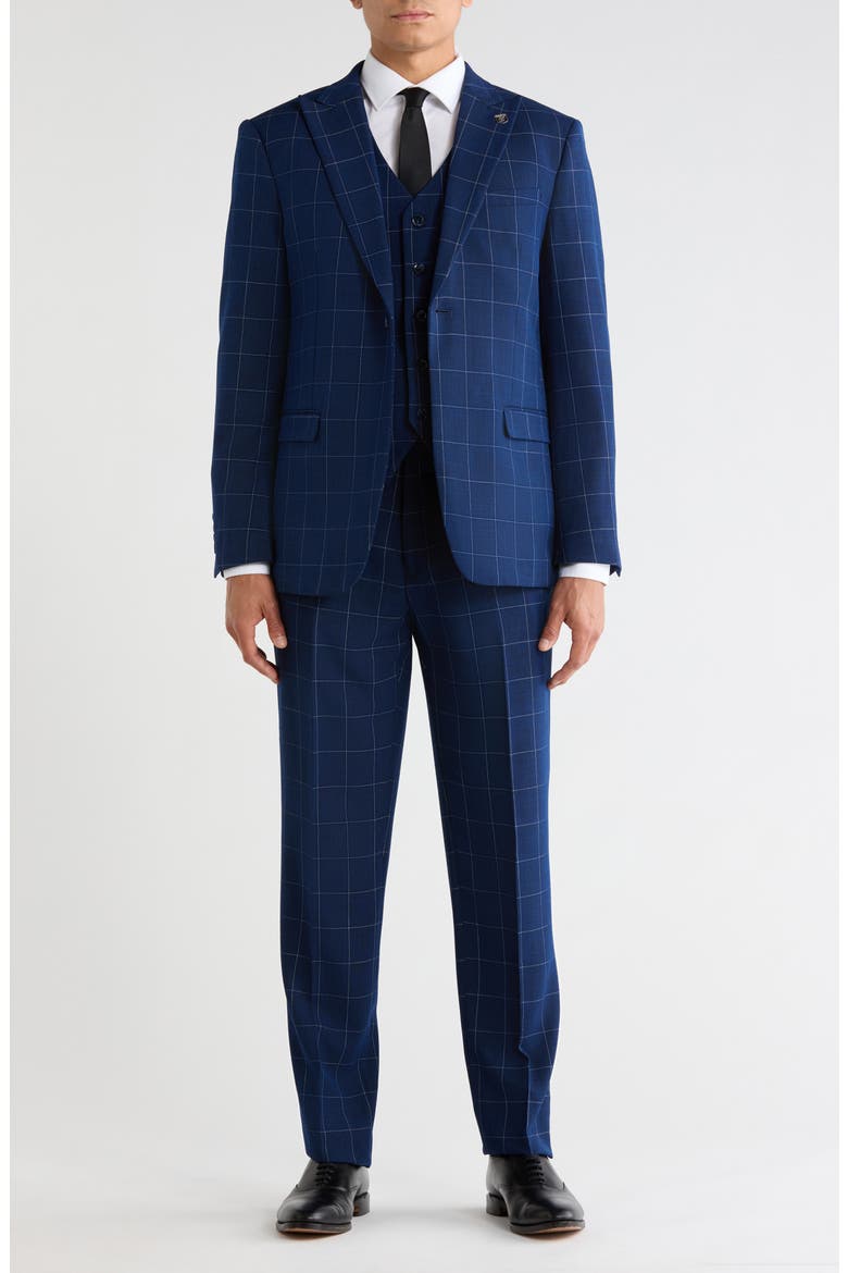 Windowpane 3-Piece Suit, Main, color, BLUE