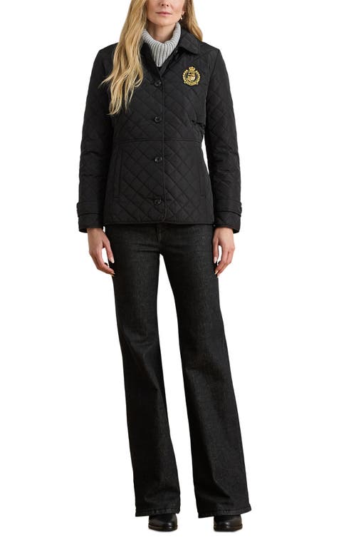 Ralph Lauren Lauren  Crested Quilted Jacket In Black