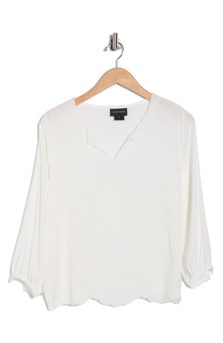 Forgotten Grace Embroidered Split Neck Top, Alternate, color, White