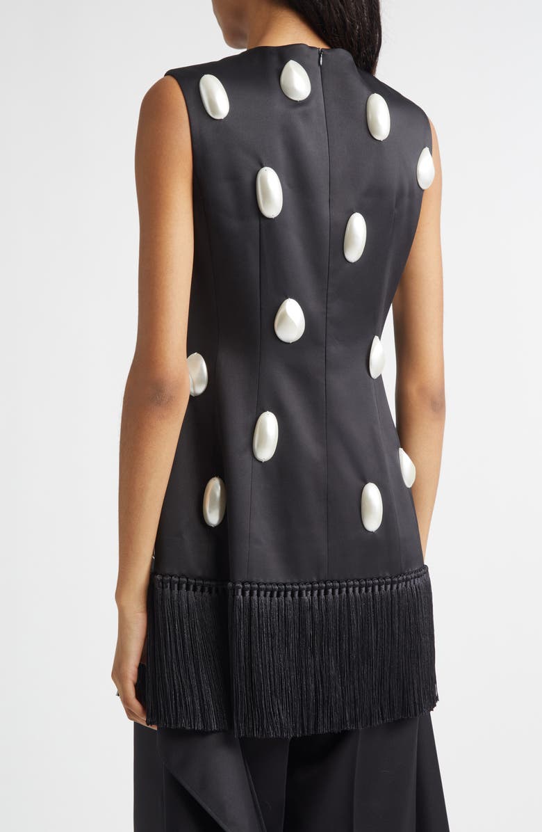 EENK Embellished Fringe Hem Satin Top, Alternate, color, Black Polyester