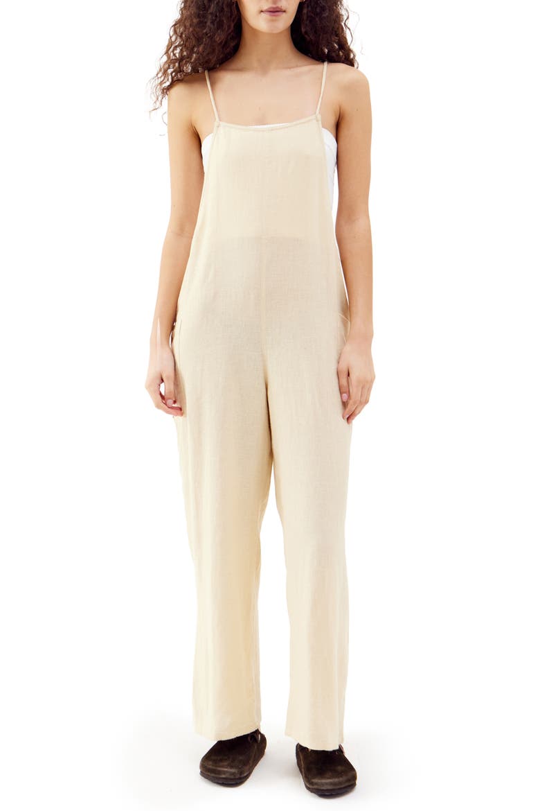 Linen Blend Overalls, Main, color, BISCOTTI