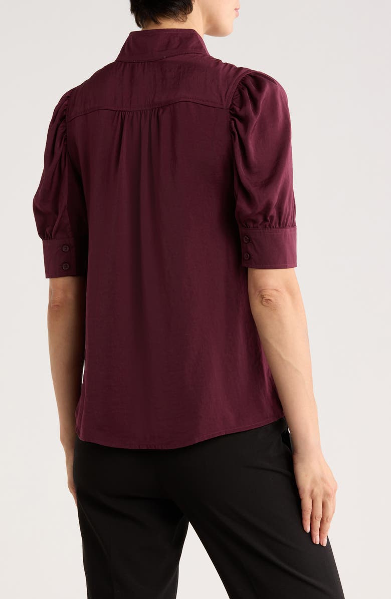 DKNY Jeans Puff Short Sleeve Button-Up Shirt, Alternate, color, Syrah