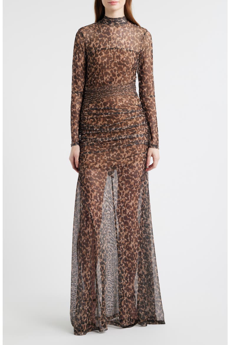 Scarlett Long Sleeve Sheer Mesh Gown, Main, color, LEOPARD JERSEY