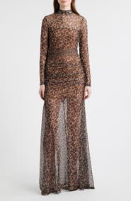 Black Halo Scarlett Long Sleeve Sheer Mesh Gown