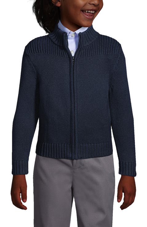 School Uniform Boys Cotton Modal Zip Front Cardigan Sweater