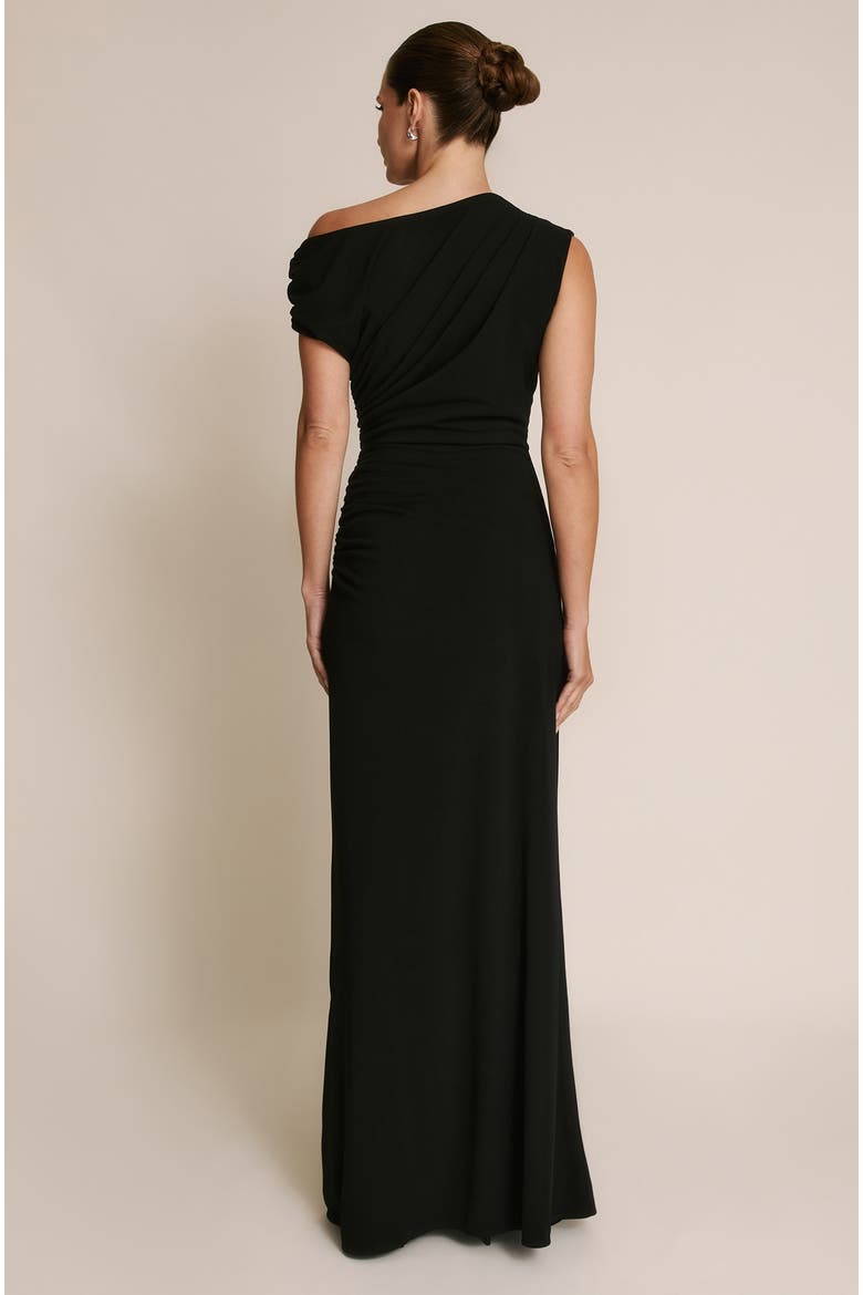 Slash Neck Draped Bridesmaid Dress, Alternate, color, Black