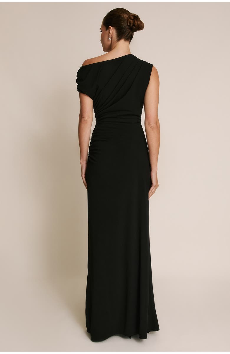 Six Stories Slash Neck Draped Bridesmaid Dress, Alternate, color, Black