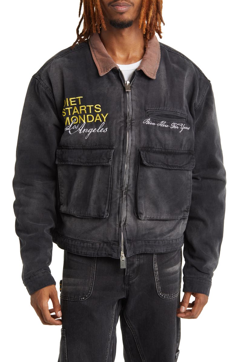 DIET STARTS MONDAY Logo Embroidered Worker Jacket, Alternate, color,