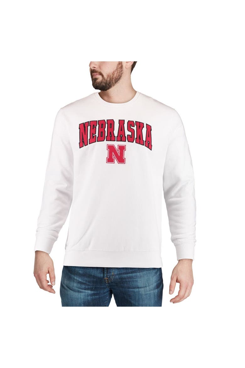 Men's Colosseum White Nebraska Huskers Arch & Logo Crew Neck Sweatshirt, Alternate, color, White