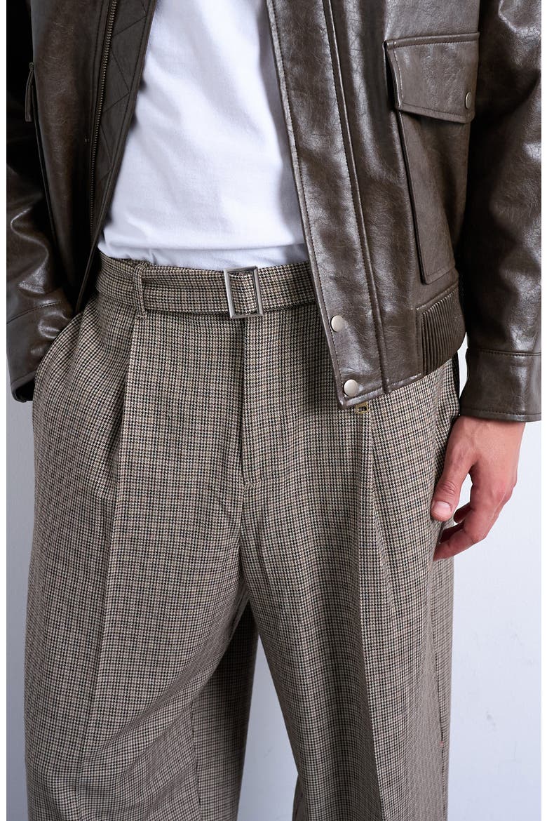 Belted Houndstooth Pants, Alternate, color, BROWN
