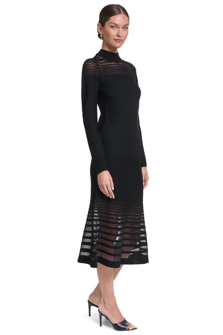 Long Sleeve Knit Maxi Dress with Sheer Detail, Alternate, color, Black