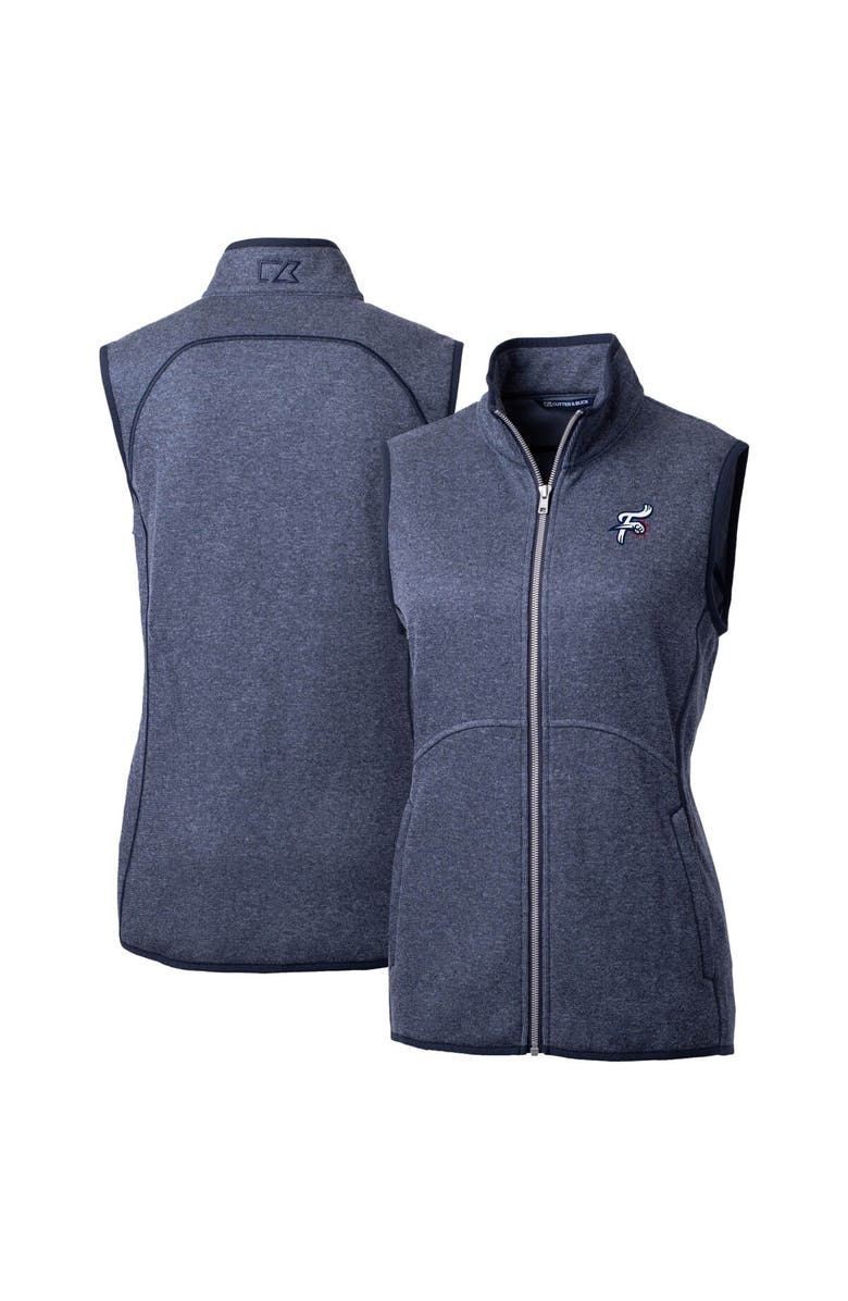 Cutter & Buck Women's Cutter & Buck  Heather Navy Reading Fightin Phils Mainsail Sweater Knit Full-Zip Vest, Main, color, 