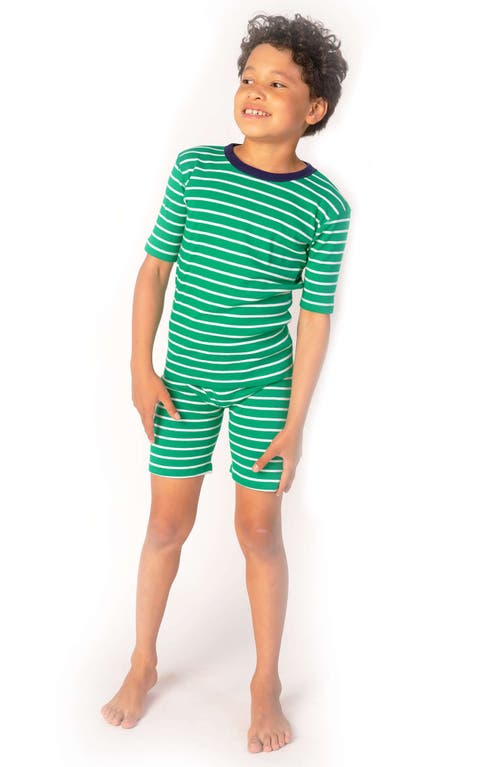 Shop Mightly 100% Organic Cotton Stripe Shortie Snug Fit Kids Pajamas In Green Stripe