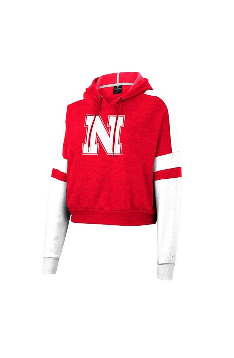 COLOSSEUM Women's Colosseum Scarlet Nebraska Huskers Throwback Stripe Arch Logo Cropped Pullover Hoodie, Alternate, color, 