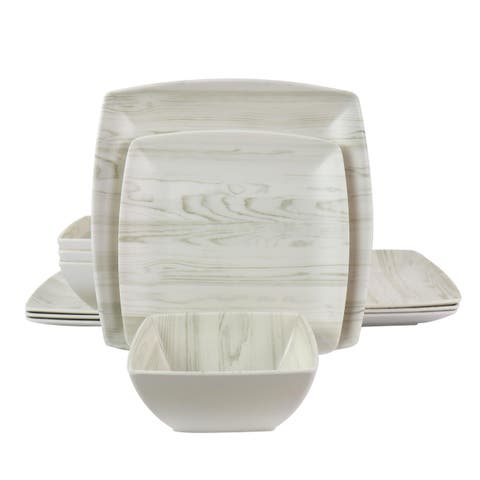Woodgrain 12 Piece Melamine Dinnerware Set