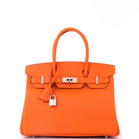 Birkin Handbag Orange Epsom with Palladium Hardware 30