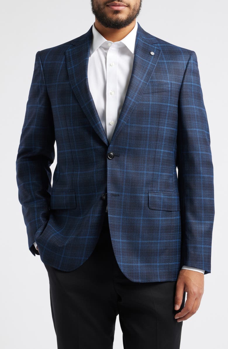 Ted Baker London Jay Slim Fit Windowpane Plaid Wool Sport Coat, Main, color,