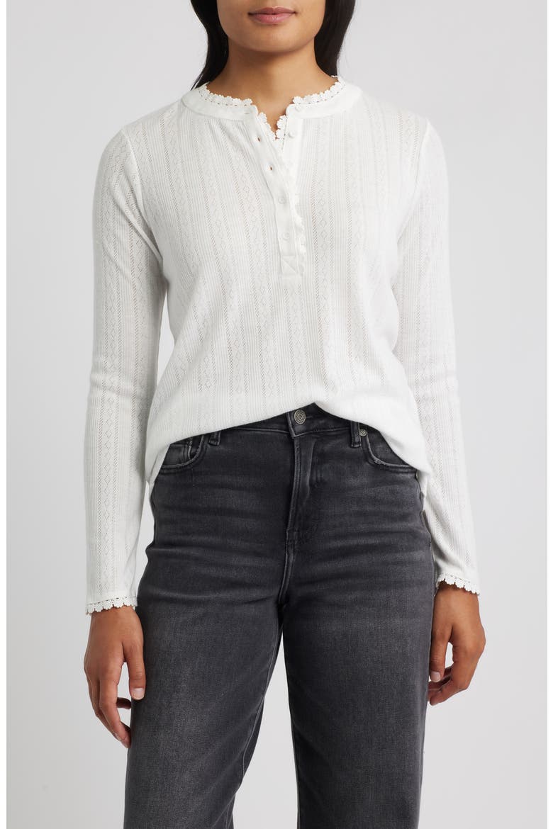 Ava Lace Henley Top, Main, color, WHITE