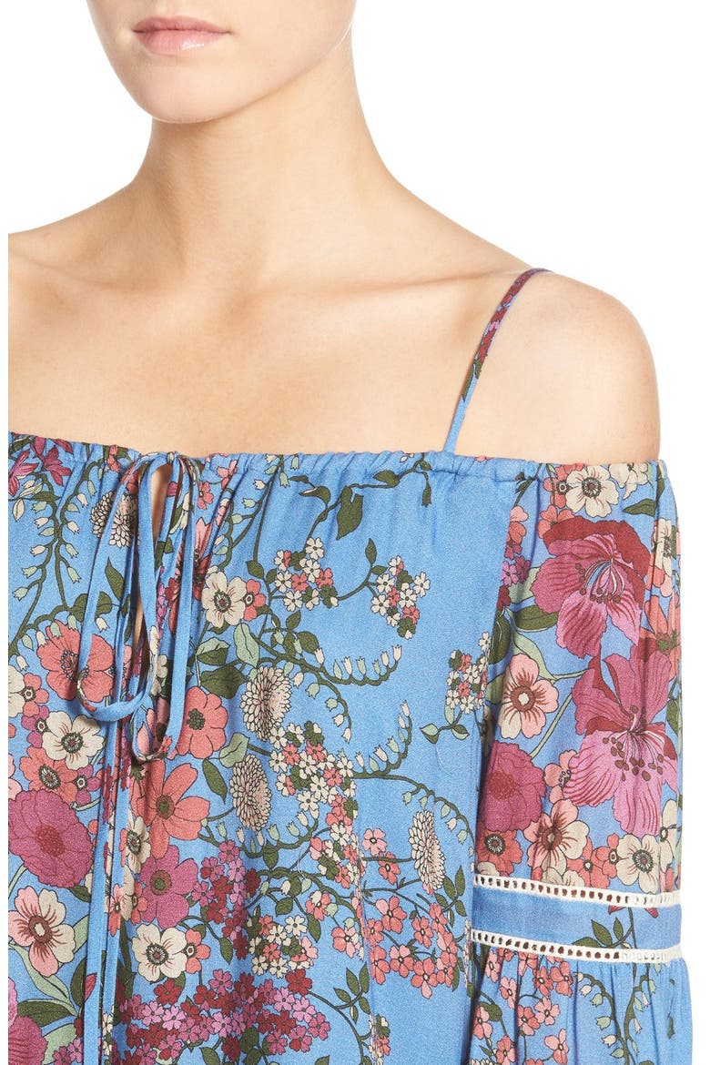 Cold Shoulder Shift Dress, Alternate, color, BLUE BOTANICAL