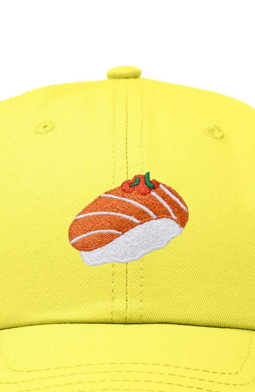 Dalix Salmon Sushi Embroidered Dad Cap In Yellow