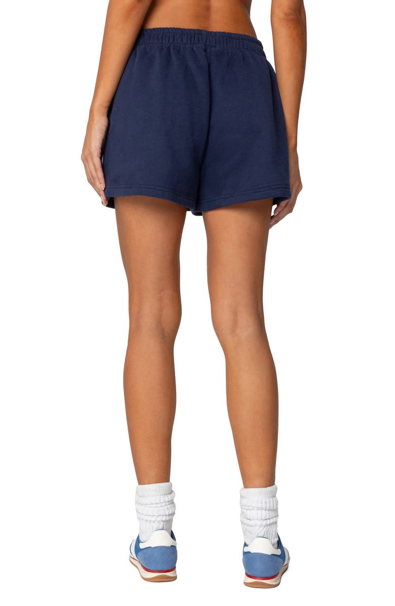 EDIKTED So Sporty Fleece Shorts, Alternate, color, Navy
