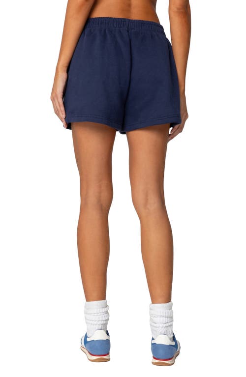 Shop Edikted So Sporty Fleece Shorts In Navy