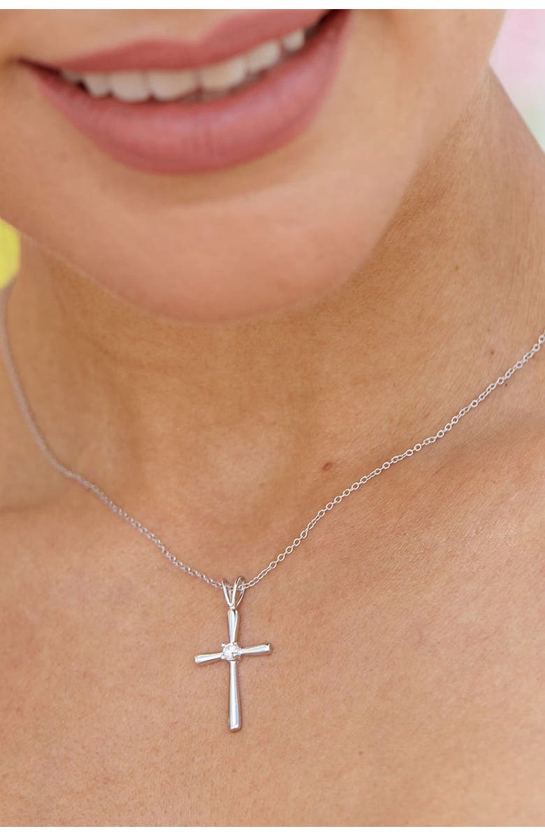 SAVVY CIE JEWELS Sterling Silver CZ Cross Pendant Necklace, Alternate, color,