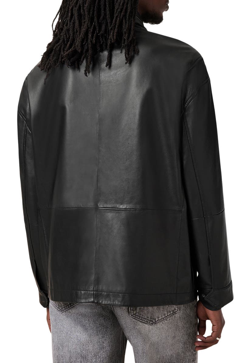 AllSaints Halton Funnel Collar Leather Jacket, Alternate, color, Black