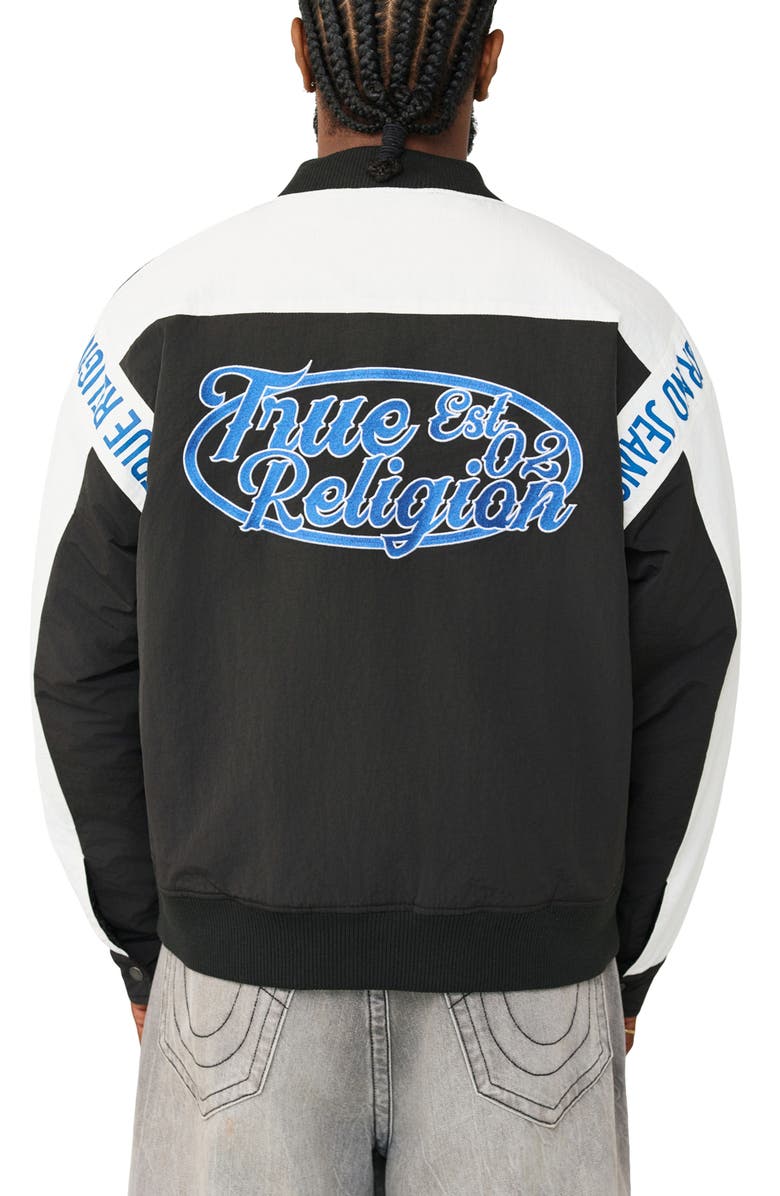 True Religion Chopper Bomber Jacket, Alternate, color, Jet Black / Winter White
