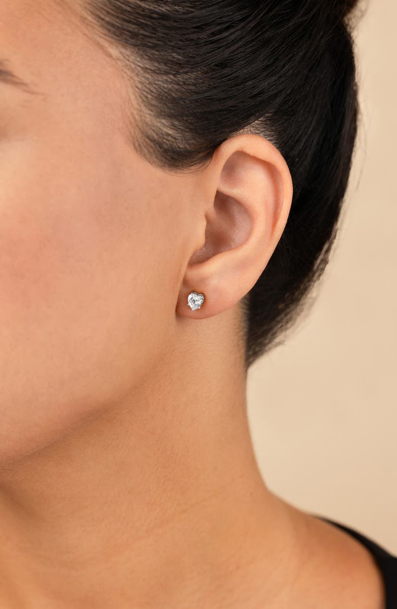 Sterling Forever Cubic Zirconia Heart Stud Earrings, Alternate, color, Silver