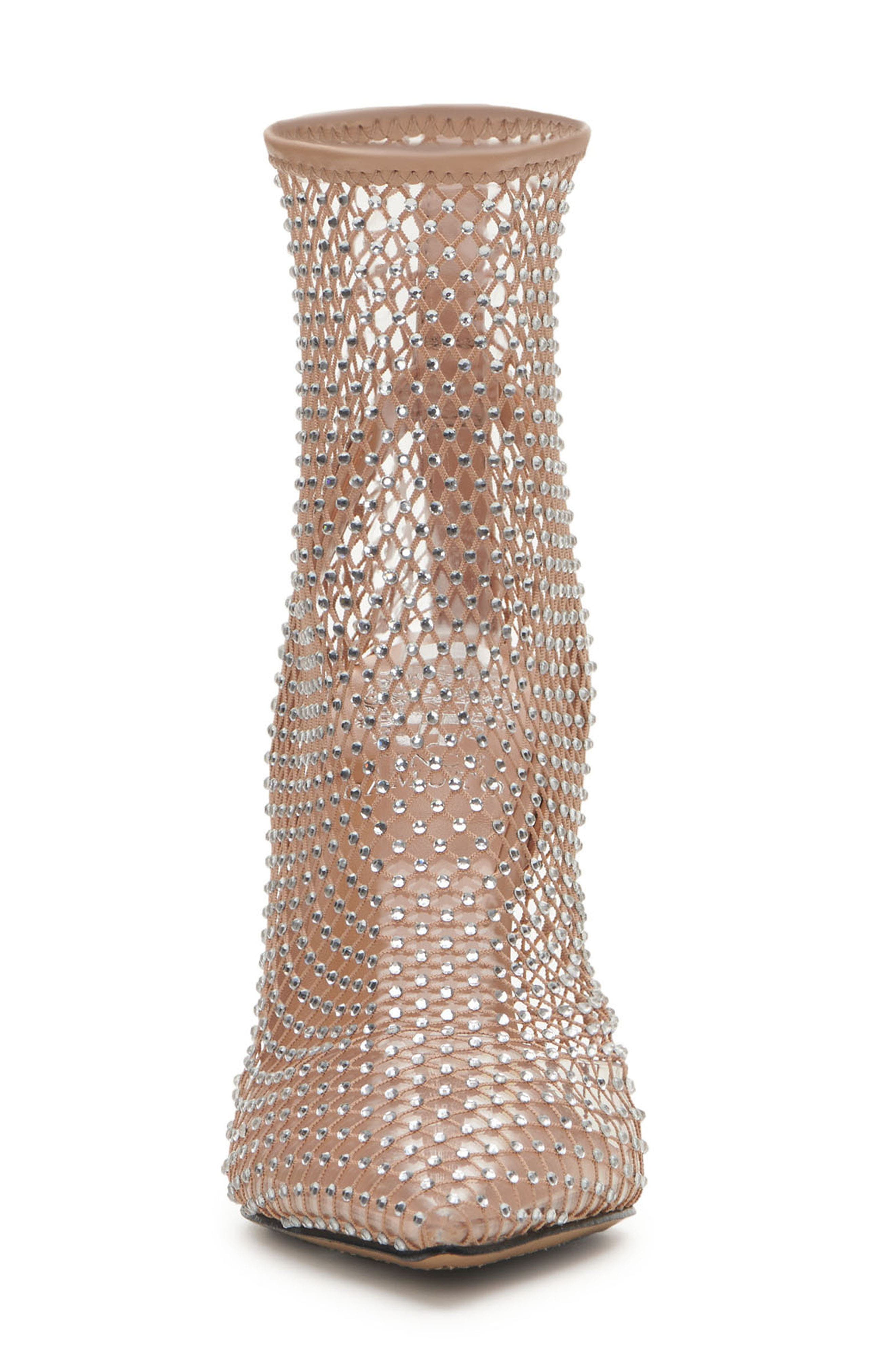 Kiskia Fishnet Pointy Toe Bootie, Alternate, color, BEIGE