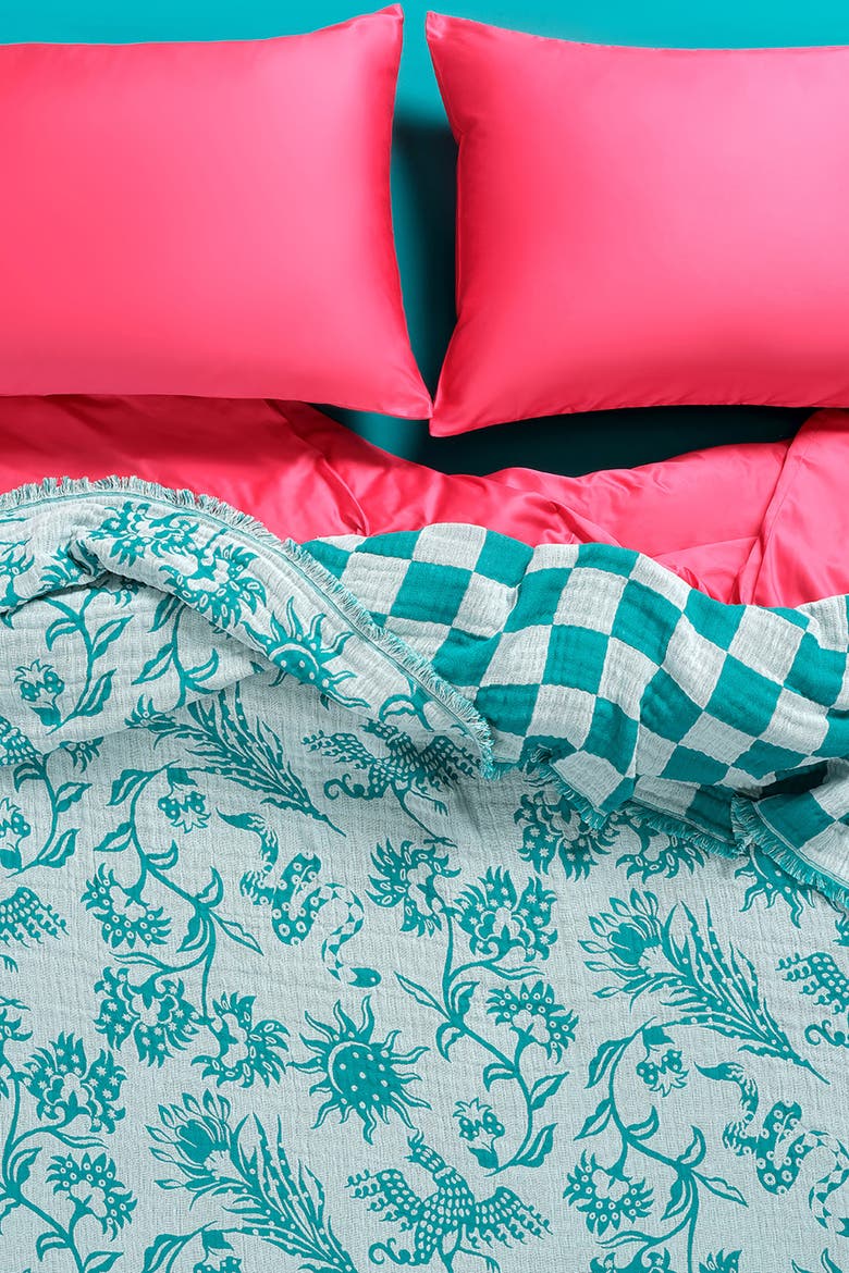 Costa Fringed Jacquard Oversized King Cotton Coverlet, Alternate, color, Medium Green