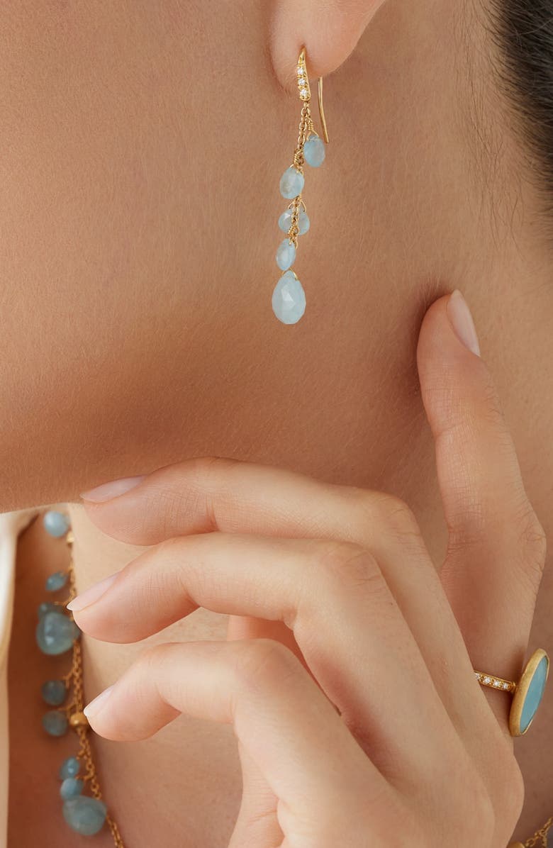 Marco Bicego Paradise Aquamarine Drop Earrings, Alternate, color, 18K Yellow Gold