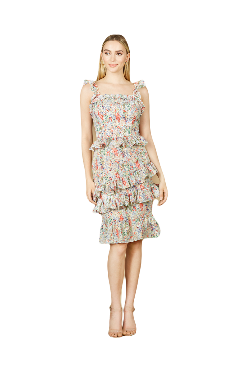 LARA New York Print Midi Length Dress, Main, color, White