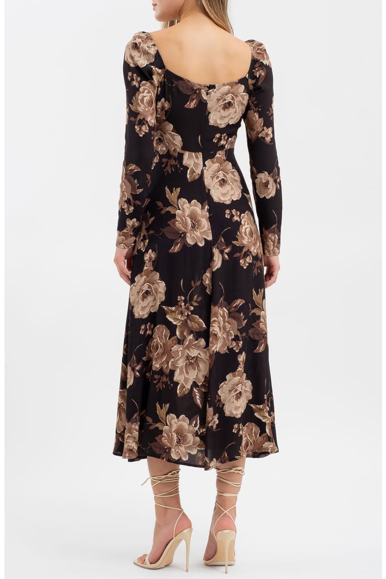 Floral Long Sleeve Midi Dress, Alternate, color, BLACK MULTI