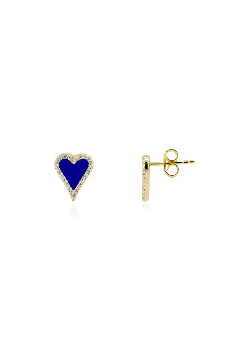 Mini Lapis CZ Halo Heart Stud Earrings, Main, color, Lapis
