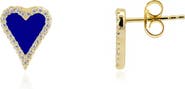 The Lovery Fine Jewelry Mini Lapis CZ Halo Heart Stud Earrings