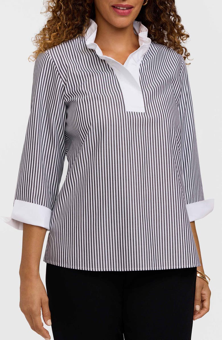 Foxcroft Tammy Ruffle Collar Cotton Top, Main, color, Black/ White