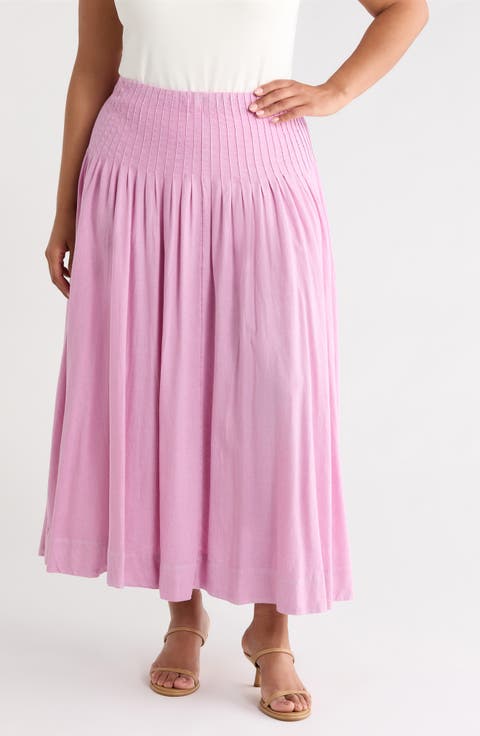 Pleated Linen Blend Maxi Skirt (Plus)