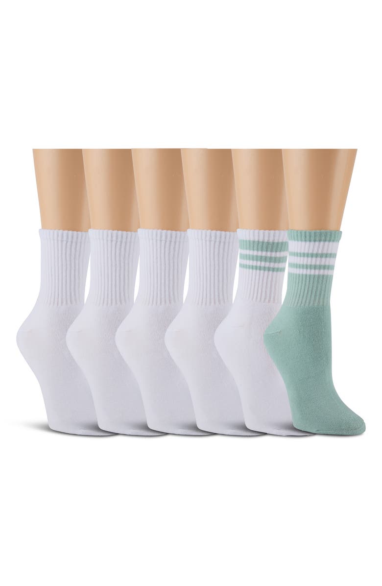 Laundry by Shelli Segal 6-Pack Full Cushion Crew Socks, Alternate, color, Silt Green/ White