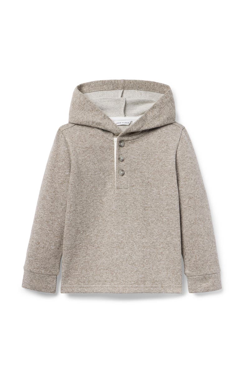 Janie and Jack Herringbone Hooded Sweatshirt, Main, color, Beige