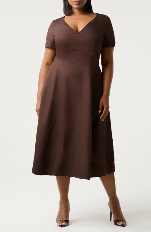 Estelle Akira Linen Blend Fit & Flare Midi Dress In Brown